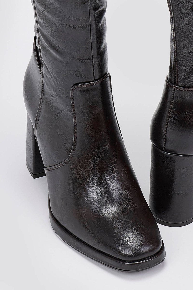 Block Heel Stretch Boots - Dark Brown Matte - thefashionproject.gr - BOTEGGA 22