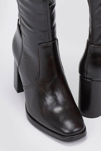 Block Heel Stretch Boots - Dark Brown Matte - thefashionproject.gr - BOTEGGA 22