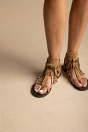 CORINA - Boho Sandals with Fringes - Camel Suede