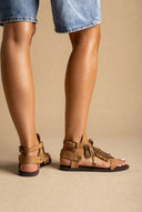 CORINA - Boho Sandals with Fringes - Camel Suede
