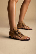 CORINA - Boho Sandals with Fringes - Camel Suede