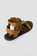 CORINA - Boho Sandals with Fringes - Camel Suede