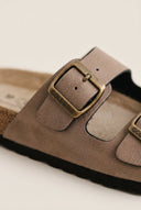 Gold Star - Bold Buckle Wide Strap Sandals - Brown Suede