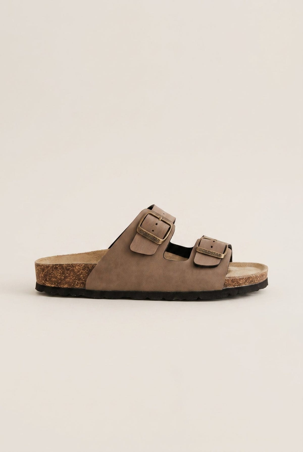 Gold Star - Bold Buckle Wide Strap Sandals - Brown Suede