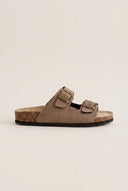 Gold Star - Bold Buckle Wide Strap Sandals - Brown Suede