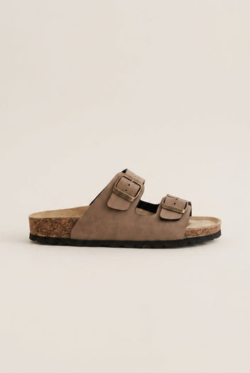 Gold Star - Bold Buckle Wide Strap Sandals - Brown Suede