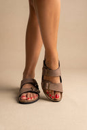 Gold Star - Bold Buckle Wide Strap Sandals - Brown Suede