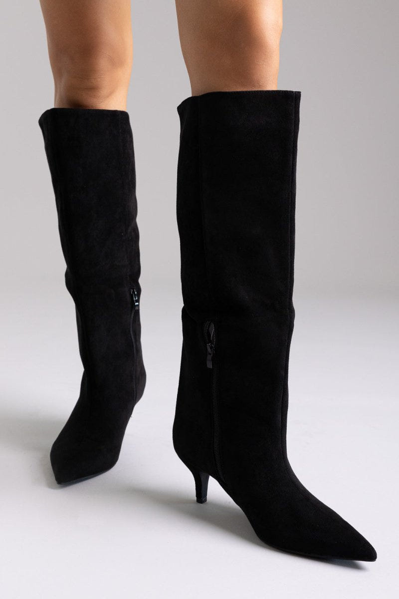 Boots Kitten Heel - Black Suede - thefashionproject.gr - Ideal shoes