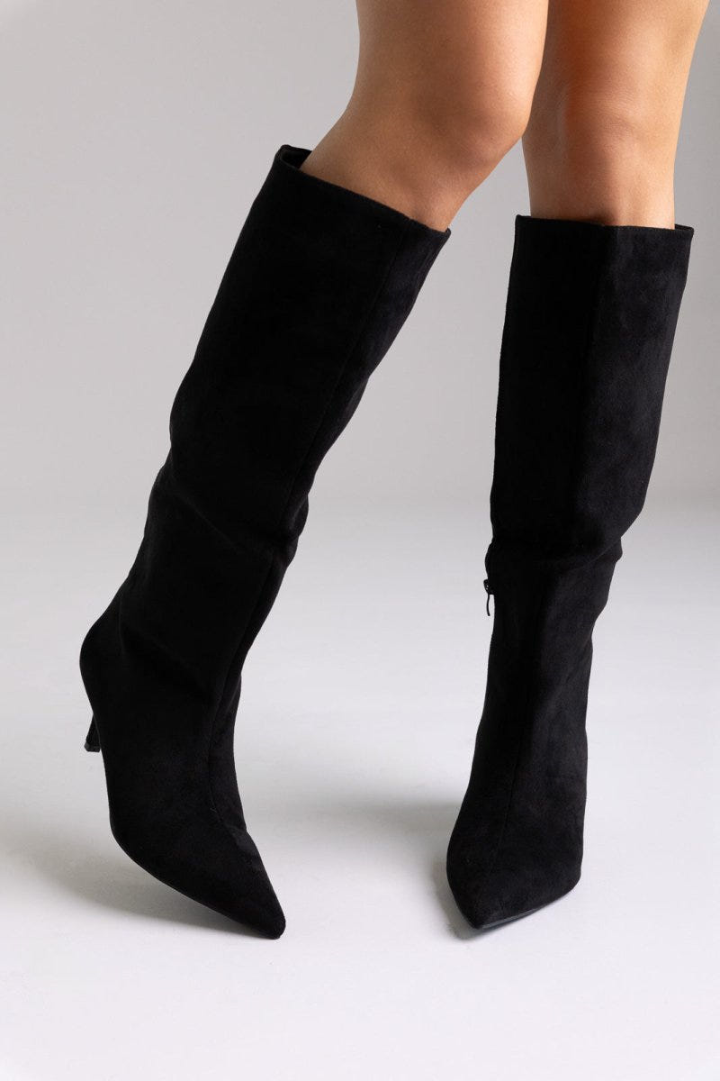 Boots Kitten Heel - Black Suede - thefashionproject.gr - Ideal shoes