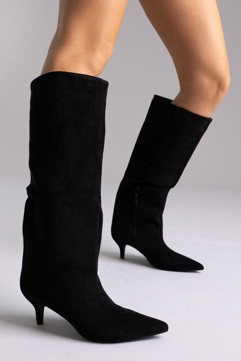 Boots Kitten Heel - Black Suede - thefashionproject.gr - Ideal shoes