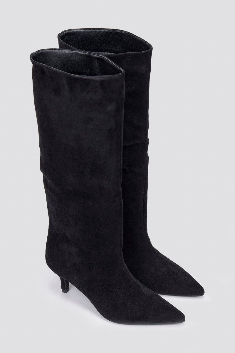 Boots Kitten Heel - Black Suede - thefashionproject.gr - Ideal shoes