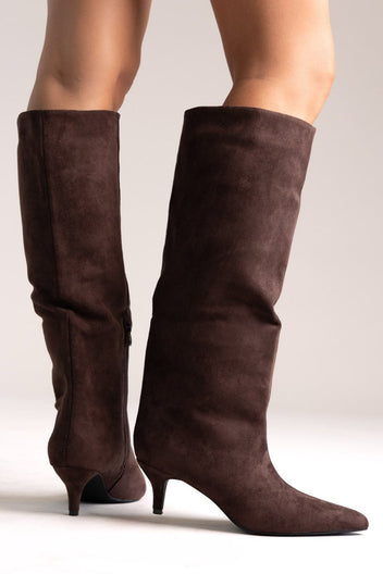 Boots Kitten Heel - Brown Suede - thefashionproject.gr - Ideal shoes