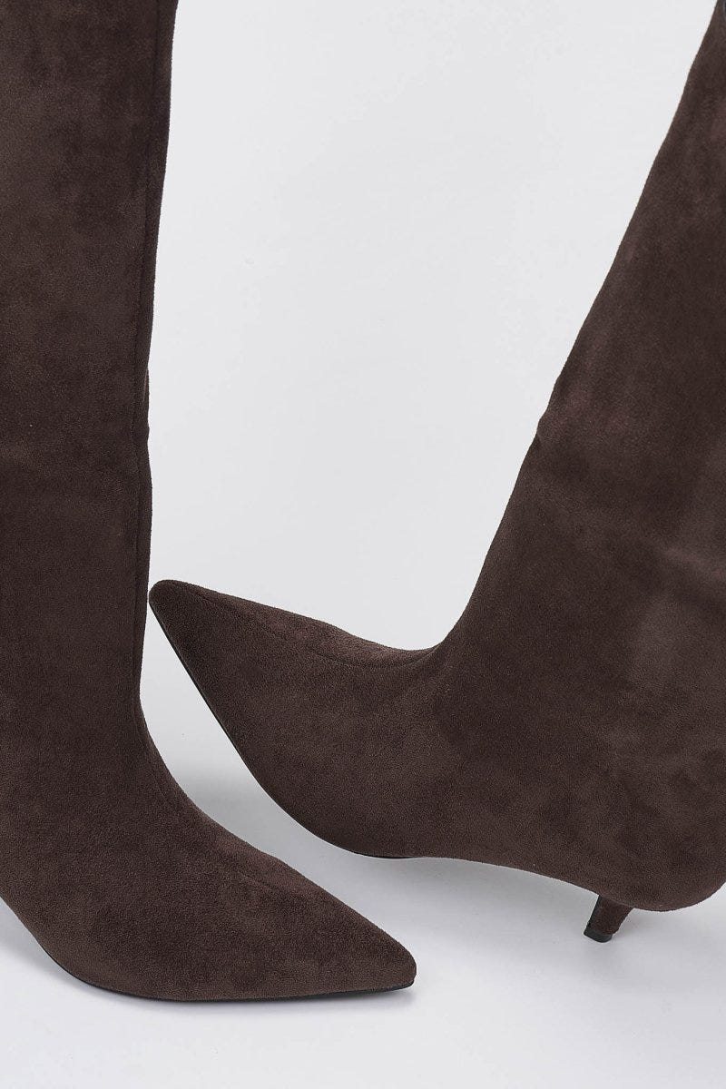 Boots Kitten Heel - Brown Suede - thefashionproject.gr - Ideal shoes