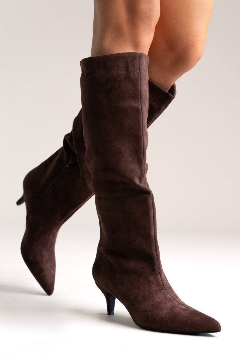 Boots Kitten Heel - Brown Suede - thefashionproject.gr - Ideal shoes