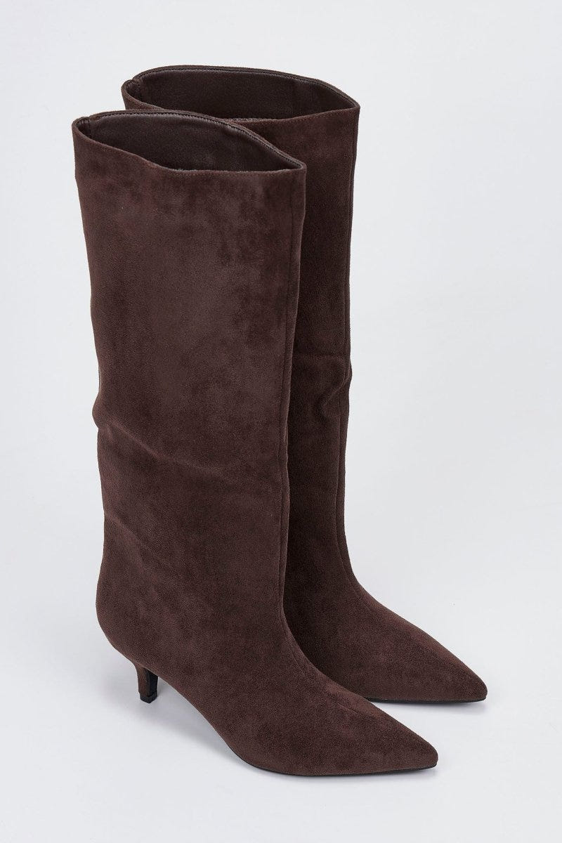 Boots Kitten Heel - Brown Suede - thefashionproject.gr - Ideal shoes
