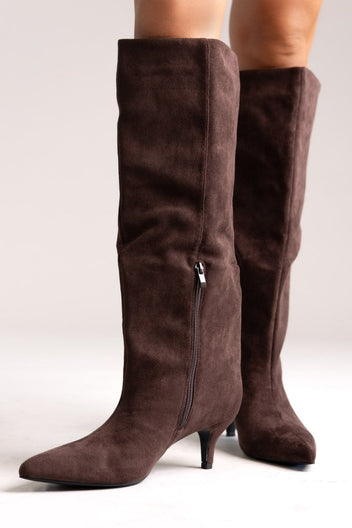 Boots Kitten Heel - Brown Suede - thefashionproject.gr - Ideal shoes