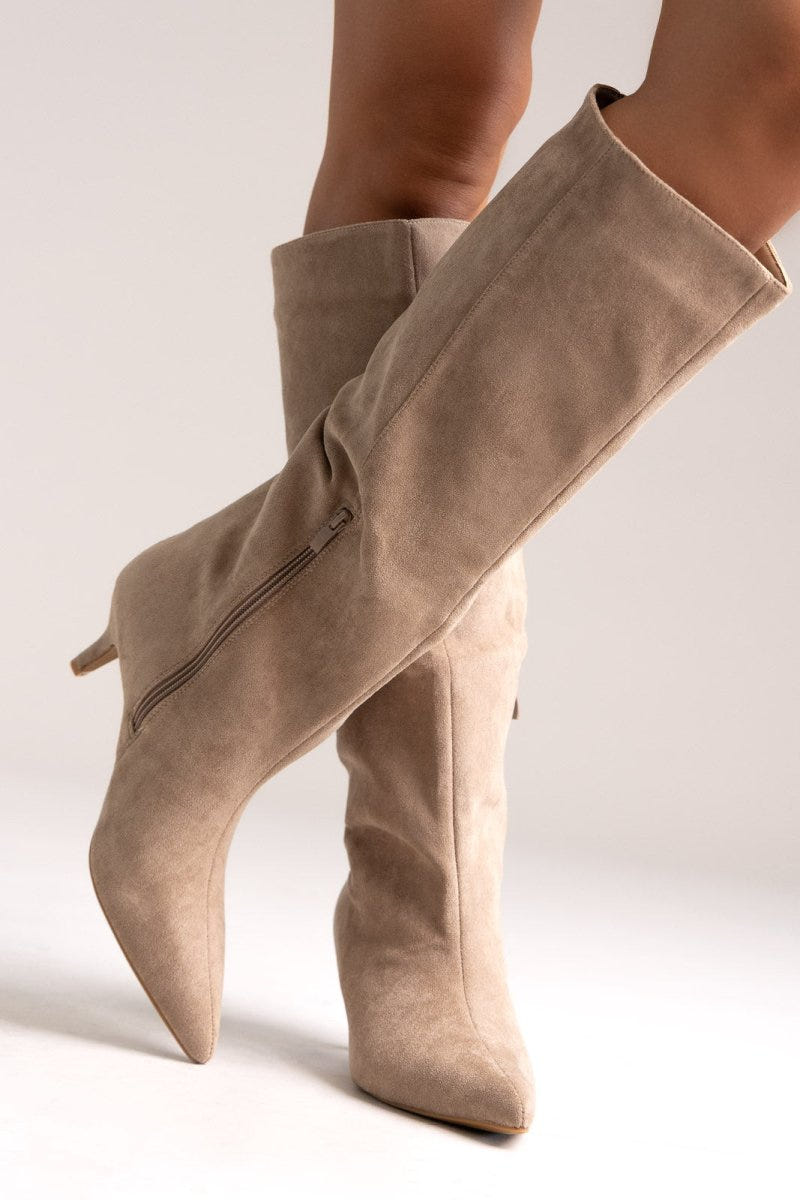 Boots Kitten Heel - Taupe Suede - thefashionproject.gr - Ideal shoes