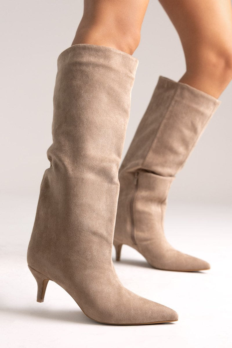 Boots Kitten Heel - Taupe Suede - thefashionproject.gr - Ideal shoes