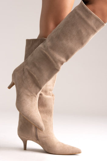 Boots Kitten Heel - Taupe Suede - thefashionproject.gr - Ideal shoes