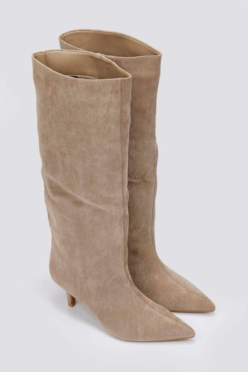 Boots Kitten Heel - Taupe Suede - thefashionproject.gr - Ideal shoes