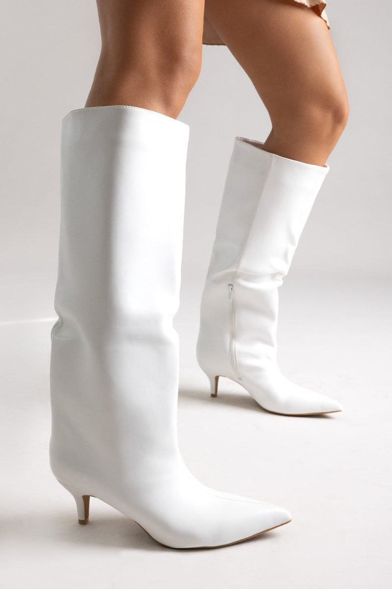 Boots Kitten Heel - White Matte - thefashionproject.gr - Ideal shoes