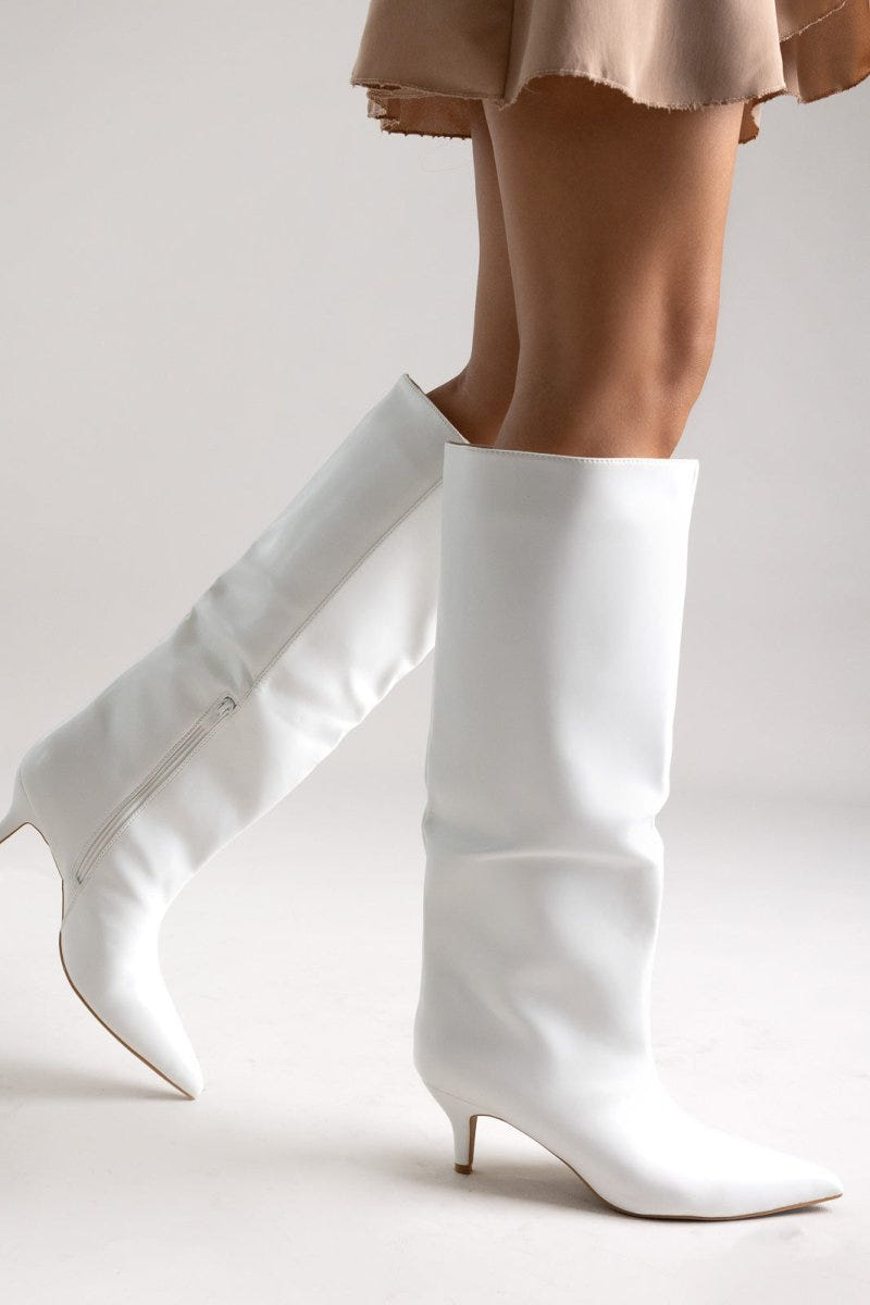 Boots Kitten Heel - White Matte - thefashionproject.gr - Ideal shoes