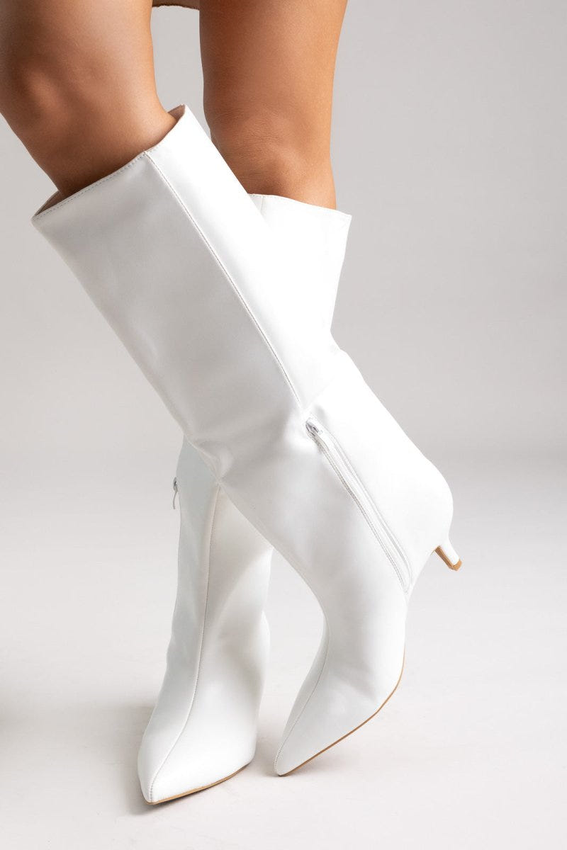 Boots Kitten Heel - White Matte - thefashionproject.gr - Ideal shoes