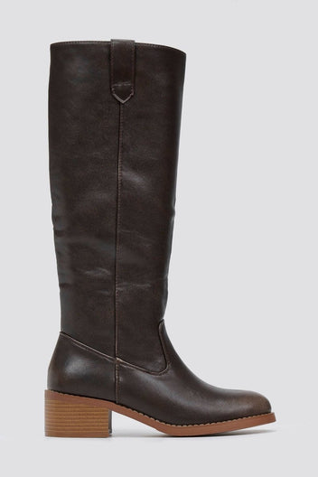 Boots Low Block Heel - Dark Brown Matte - thefashionproject.gr - Stephan