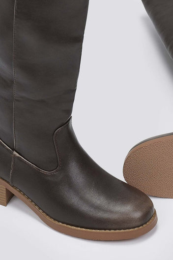 Boots Low Block Heel - Dark Brown Matte - thefashionproject.gr - Stephan