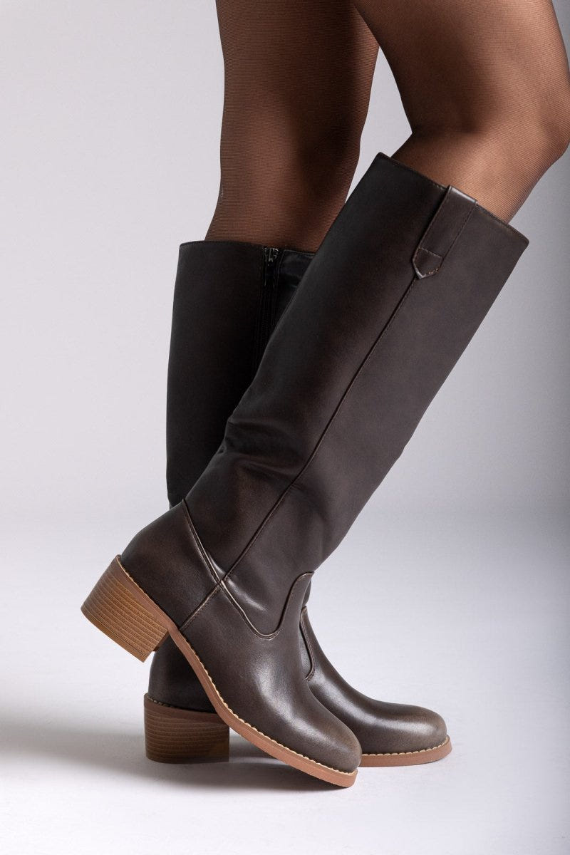 Boots Low Block Heel - Dark Brown Matte - thefashionproject.gr - Stephan