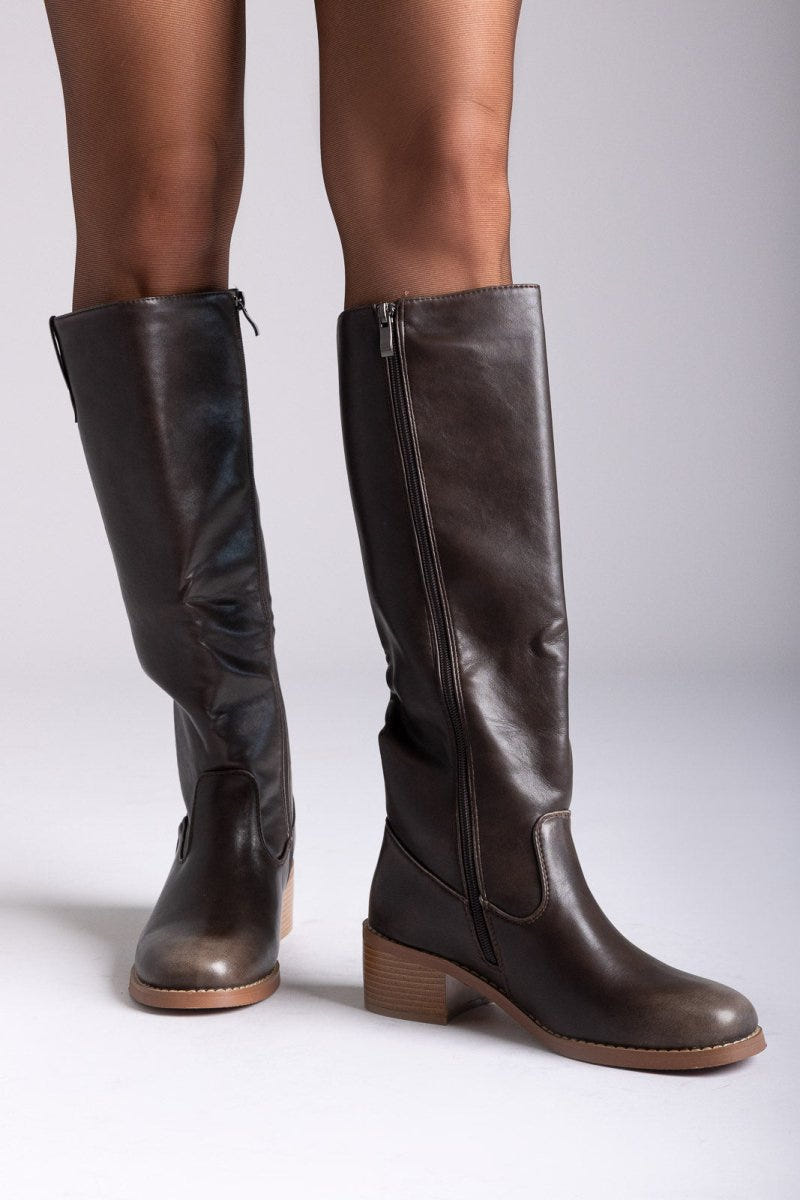 Boots Low Block Heel - Dark Brown Matte - thefashionproject.gr - Stephan
