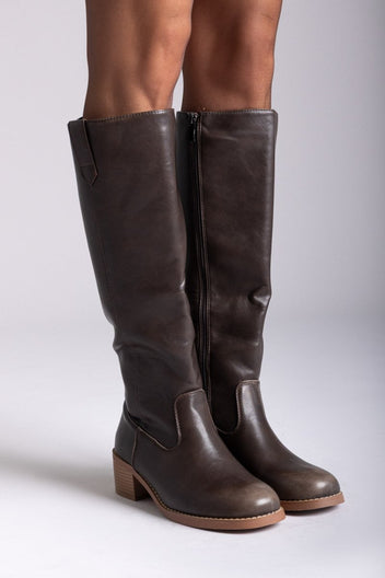 Boots Low Block Heel - Dark Brown Matte - thefashionproject.gr - Stephan