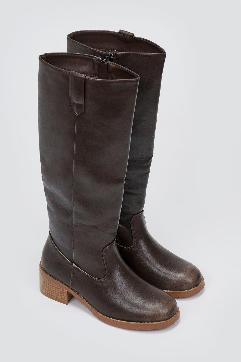 Boots Low Block Heel - Dark Brown Matte - thefashionproject.gr - Stephan