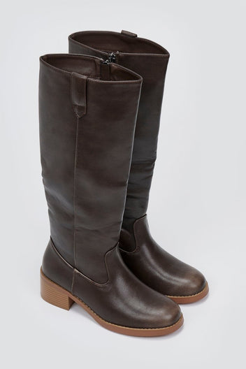Boots Low Block Heel - Dark Brown Matte - thefashionproject.gr - Stephan
