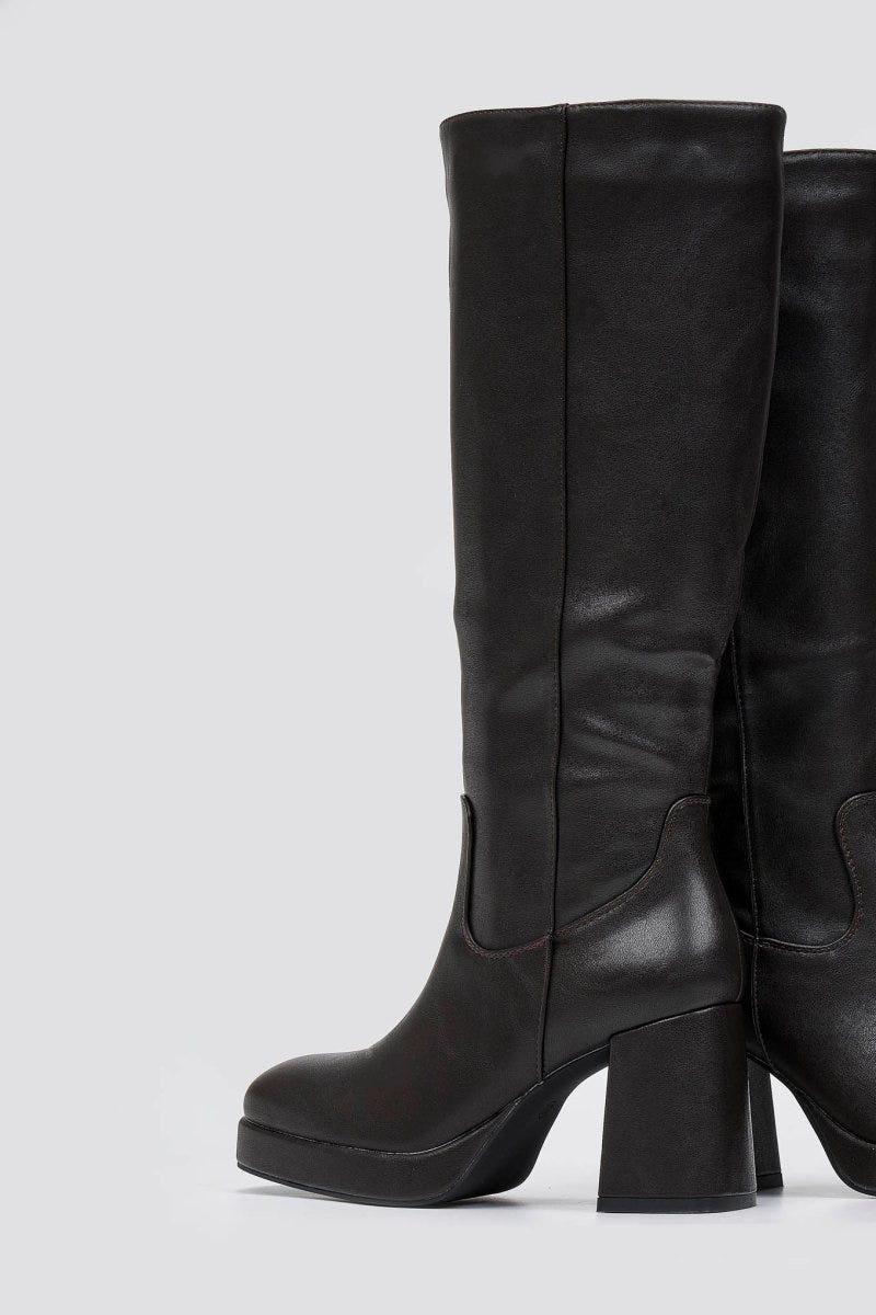 Boots Platform Block Heel - Dark Brown Matte - thefashionproject.gr - Stephan