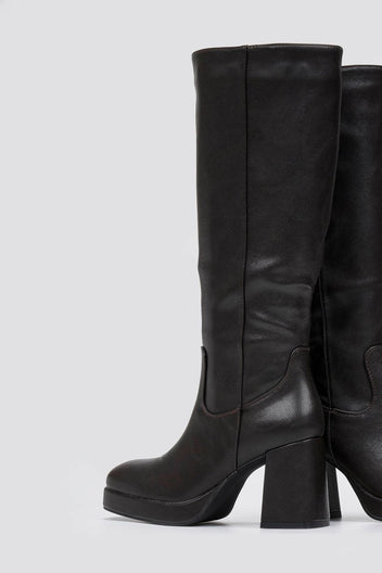 Boots Platform Block Heel - Dark Brown Matte - thefashionproject.gr - Stephan