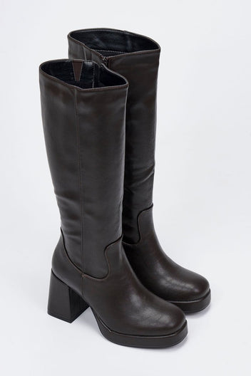 Stephan - Boots Platform Block Heel - Dark Brown Matte