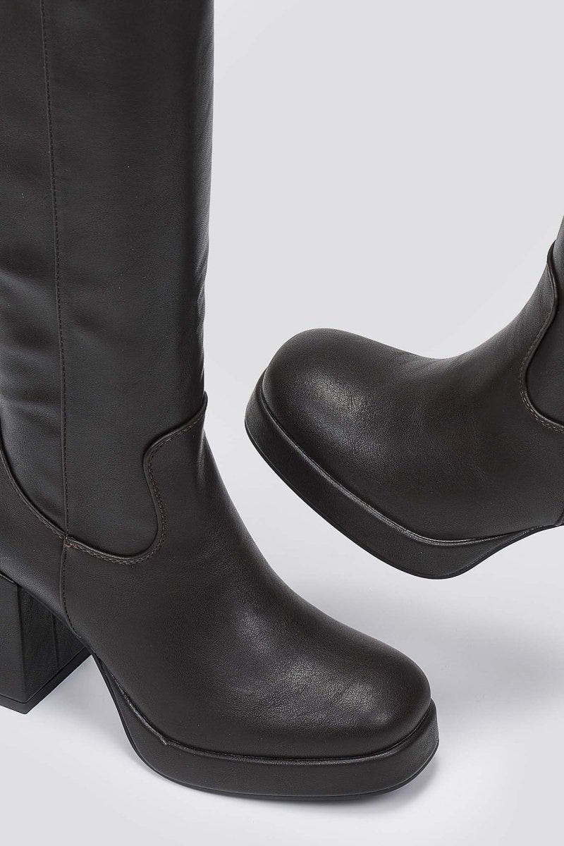 Boots Platform Block Heel - Dark Brown Matte - thefashionproject.gr - Stephan