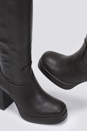 Boots Platform Block Heel - Dark Brown Matte - thefashionproject.gr - Stephan