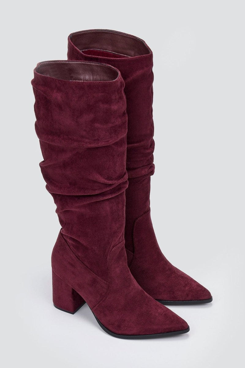 Boots Pointed Toe - Burgundy Suede - thefashionproject.gr - MARQUIIZ
