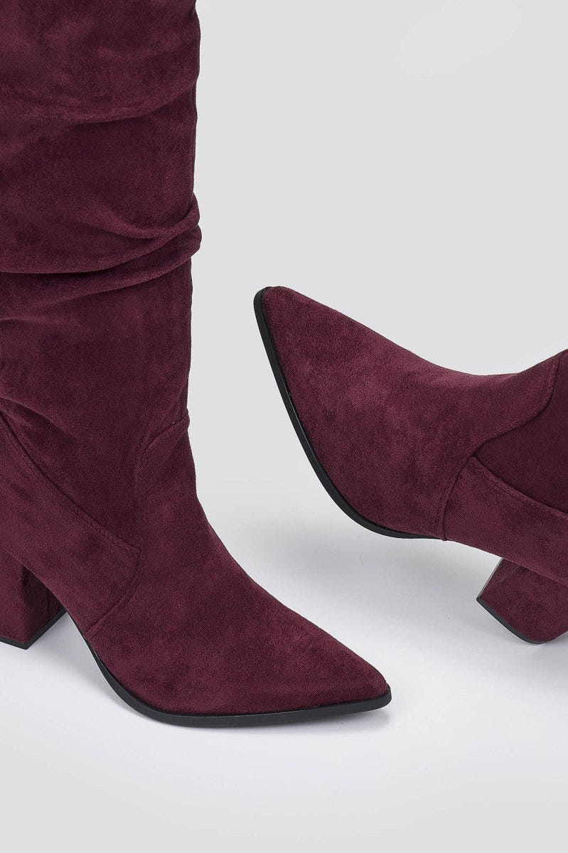 Boots Pointed Toe - Burgundy Suede - thefashionproject.gr - MARQUIIZ
