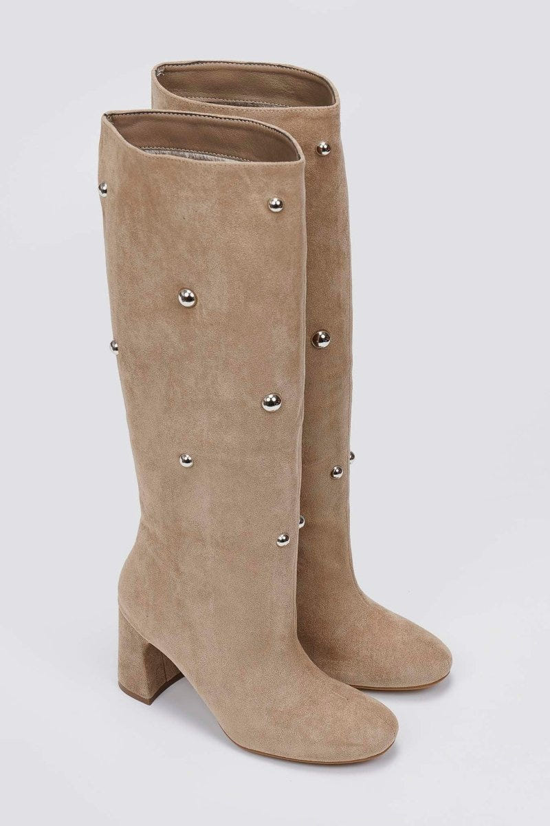 Boots Studded - Taupe Suede - thefashionproject.gr - MARQUIIZ
