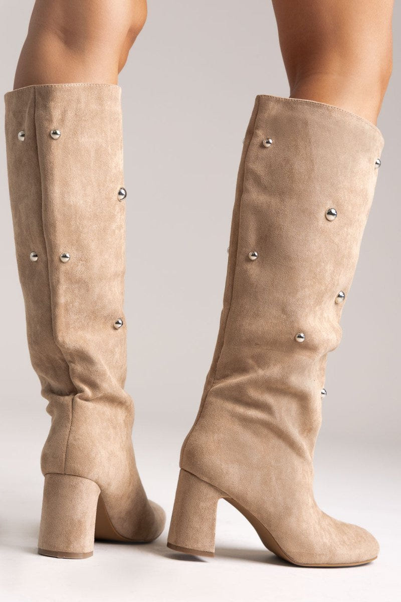 Boots Studded - Taupe Suede - thefashionproject.gr - MARQUIIZ