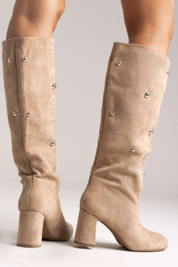 Boots Studded - Taupe Suede - thefashionproject.gr - MARQUIIZ
