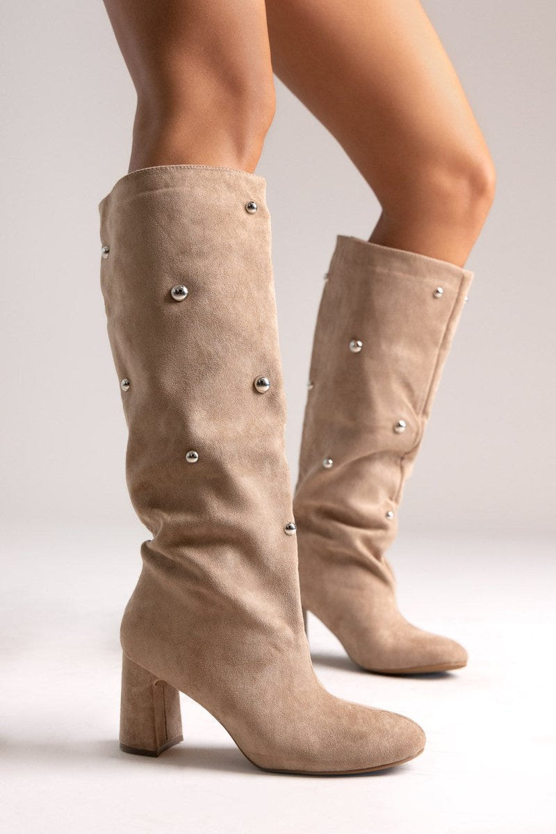 Boots Studded - Taupe Suede - thefashionproject.gr - MARQUIIZ