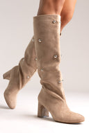 Boots Studded - Taupe Suede - thefashionproject.gr - MARQUIIZ