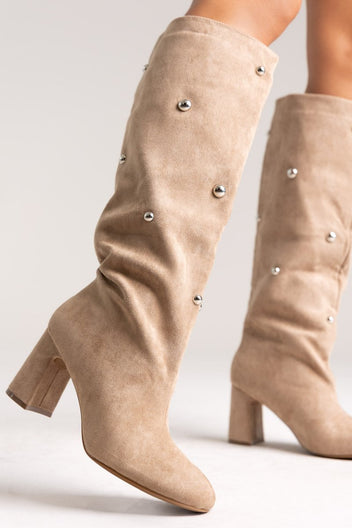 Boots Studded - Taupe Suede - thefashionproject.gr - MARQUIIZ