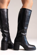 Boots with High Block Heel - Black Matte - thefashionproject.gr - Ideal shoes