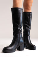 Boots with High Block Heel - Black Matte - thefashionproject.gr - Ideal shoes