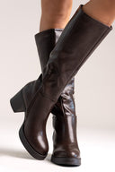 Boots with High Block Heel - Dark Brown Matte - thefashionproject.gr - Ideal shoes
